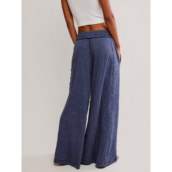 🆕 FREE PEOPLE Wait A Minute Wide Leg Lounge Pant / Navy Heather Combo - Picture 4 of 6